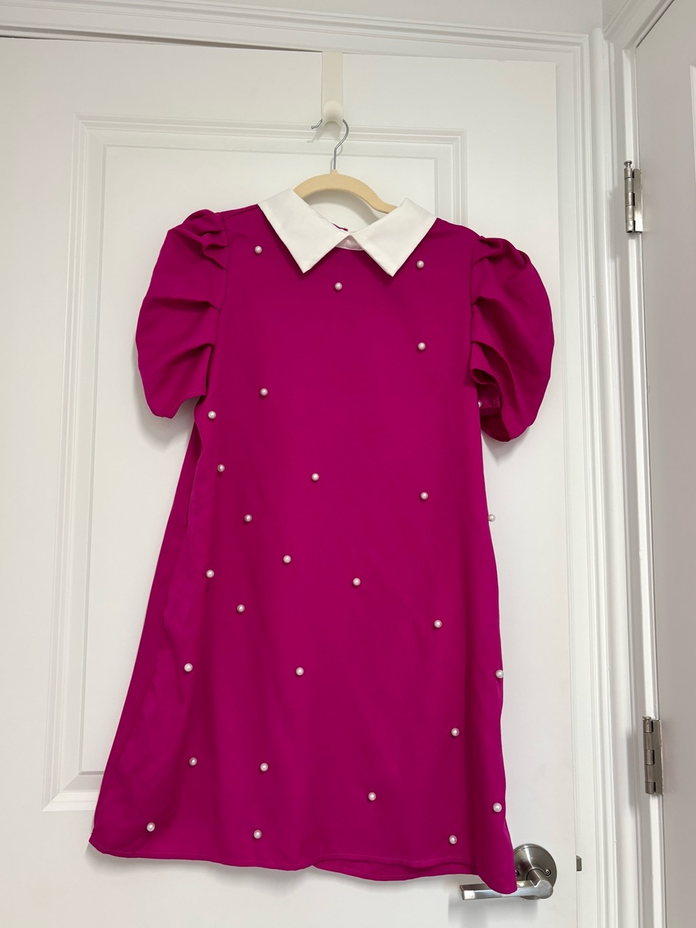 Pearl-Accent Dress with White Collar